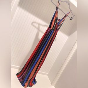 Deep V-Neck Maxi Dress Backless Bold Stripes Split